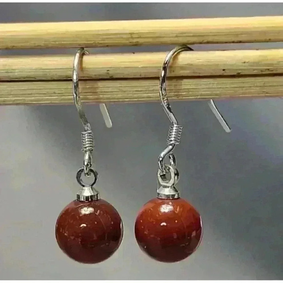 Vintage Sterling Silver & Agate Dangle Drop Earrings Pierced .925 Southwestern - Picture 3 of 6